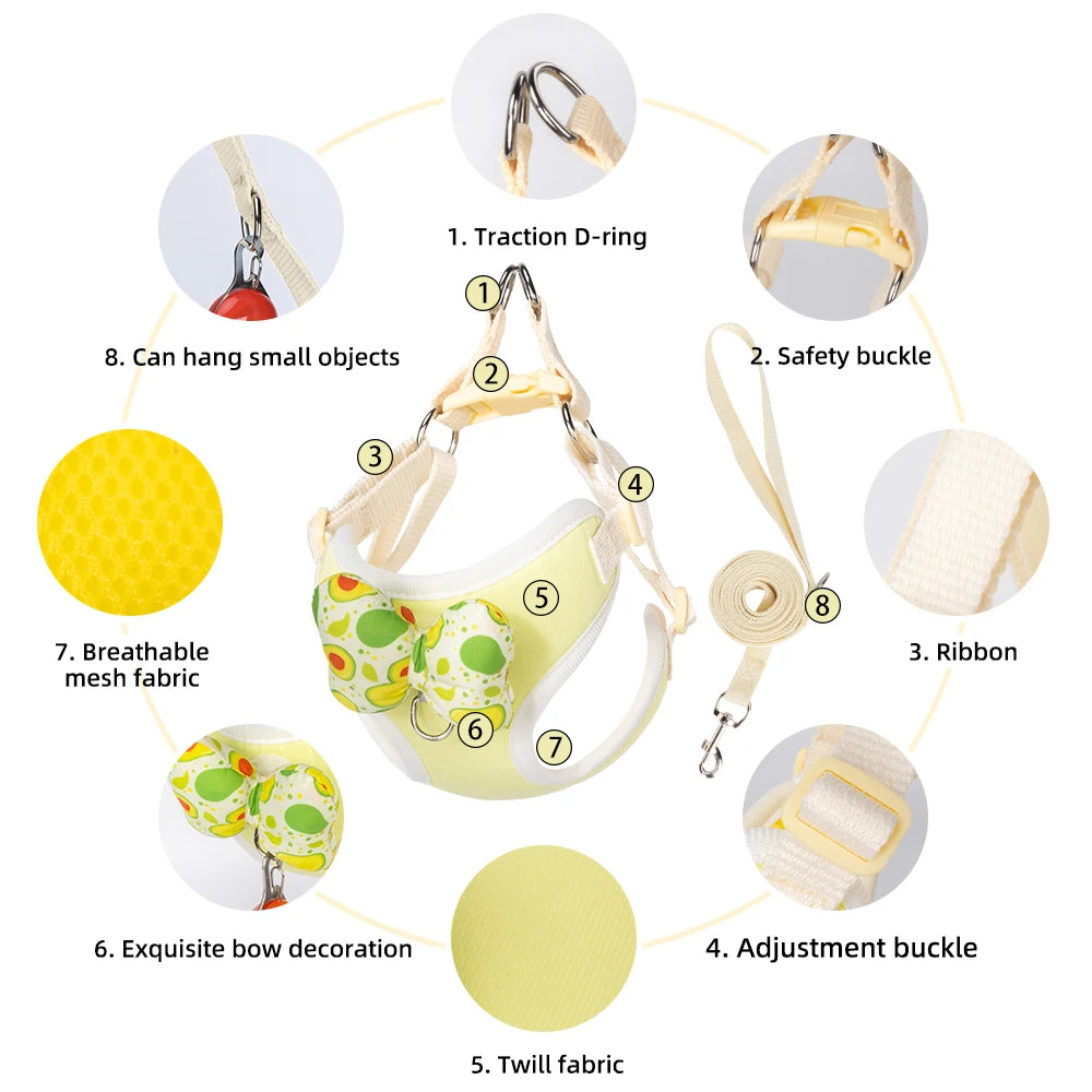 Fruit Print Breathable Dog Harness – Adjustable Mesh Vest