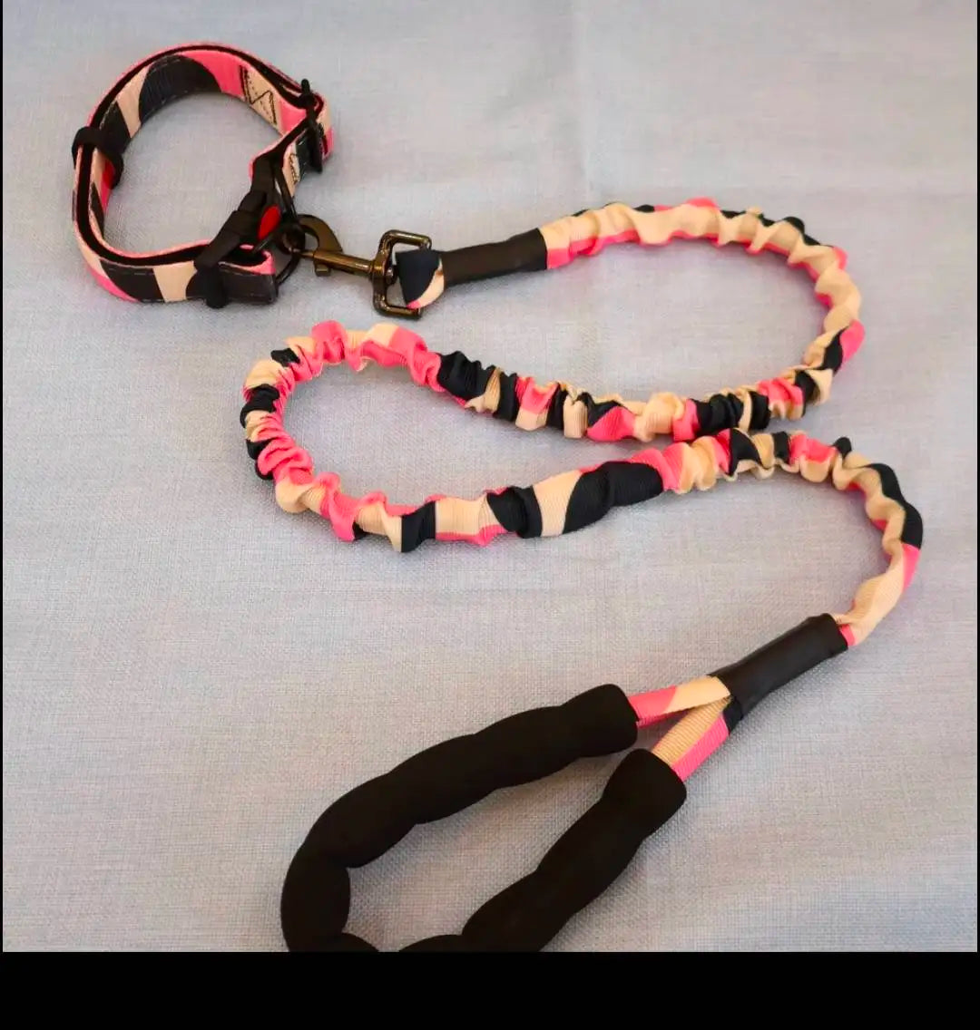 Camouflage Dog Collar & Leash Set — Elastic Anti-Shock, 25cm Width, 130–170cm Leash