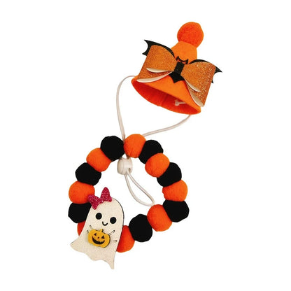 Halloween Winter Solid Personalized Pumpkin Dog & Cat Choker Necklace with Eco-Friendly Wool Bells
