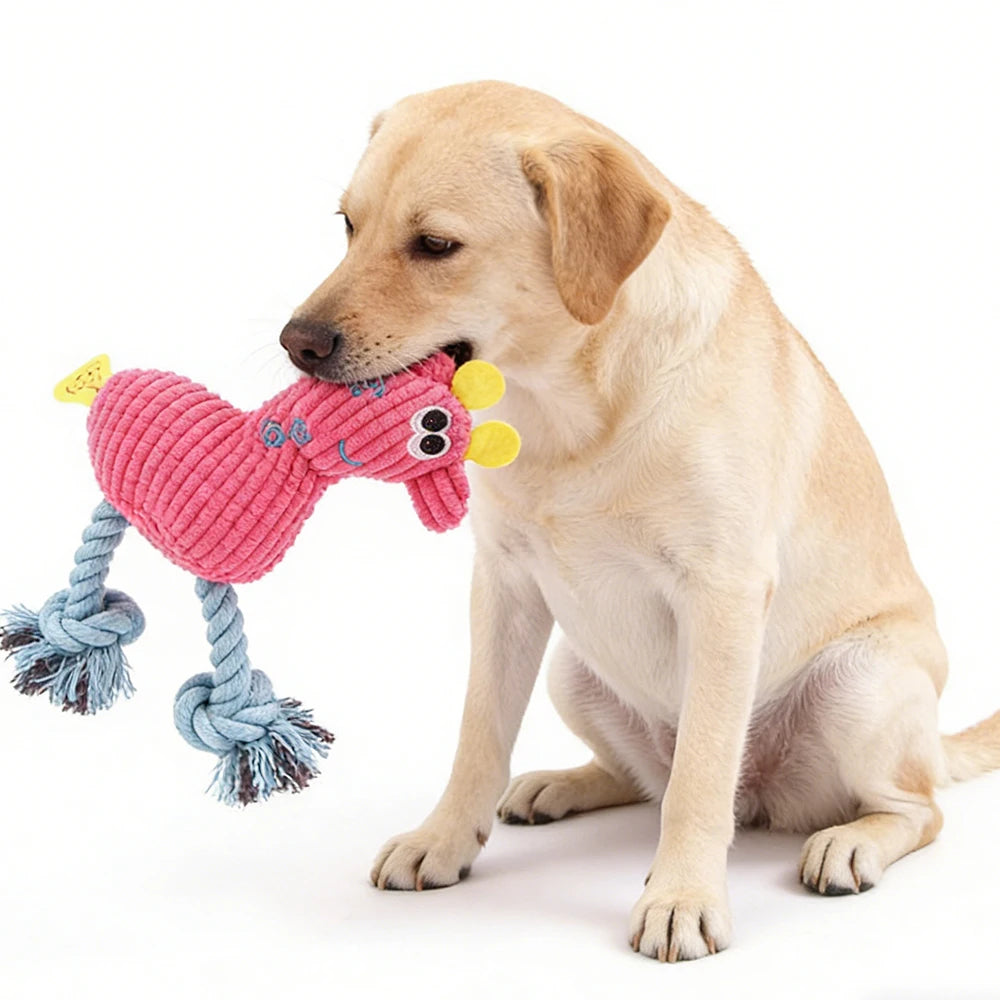 Squeaky Plush Chew Dog Toy | Pink Yellow Blue