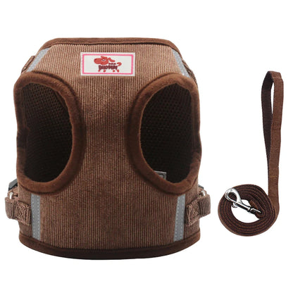 Corduroy Cat & Dog Harness Set | Soft Adjustable Vest Harness with Leash