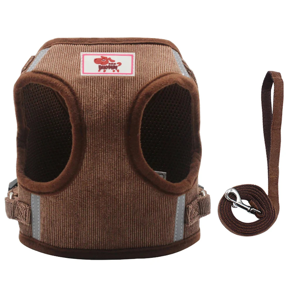 Corduroy Cat & Dog Harness Set | Soft Adjustable Vest Harness with Leash