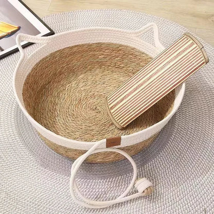 Removable Woven Cat Bed Upholstery Sleeping House Cat Scratch Floor Rattan Wear-resistant Washable Cat Cave Pet Supplies