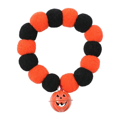 Halloween Winter Solid Personalized Pumpkin Dog & Cat Choker Necklace with Eco-Friendly Wool Bells