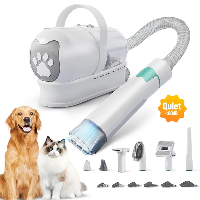 Pet Grooming Vacuum Kit — 99% Hair Collection, Low Noise, Clipper, Nail Grinder for Dogs & Cats