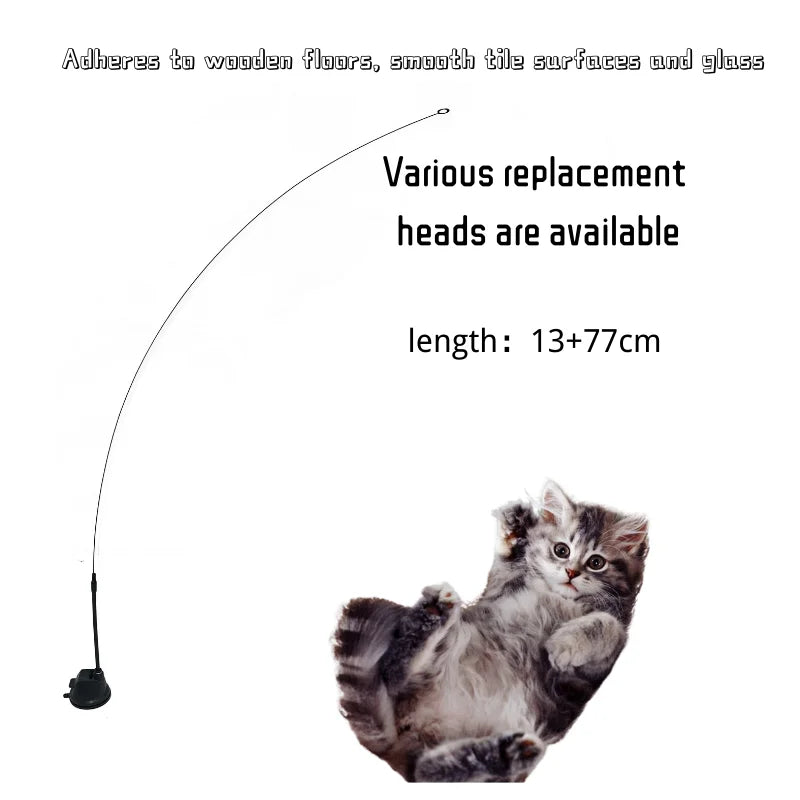 Dancing Feather Suction Cup Cat Toy – Removable Wire Rod & Replacement Heads