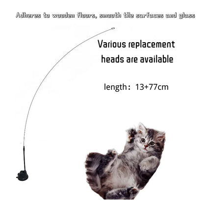 Dancing Feather Suction Cup Cat Toy – Removable Wire Rod & Replacement Heads