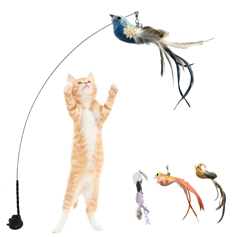 Feather Foam Bird Cat Toy with Bell | Bite-Resistant Replacement Head | 6 Styles
