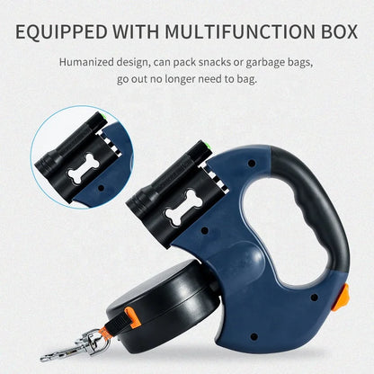Double Retractable Dog Leash | Automatic Extending Nylon Lead for Two Dogs | Premium Durable Walking Leash