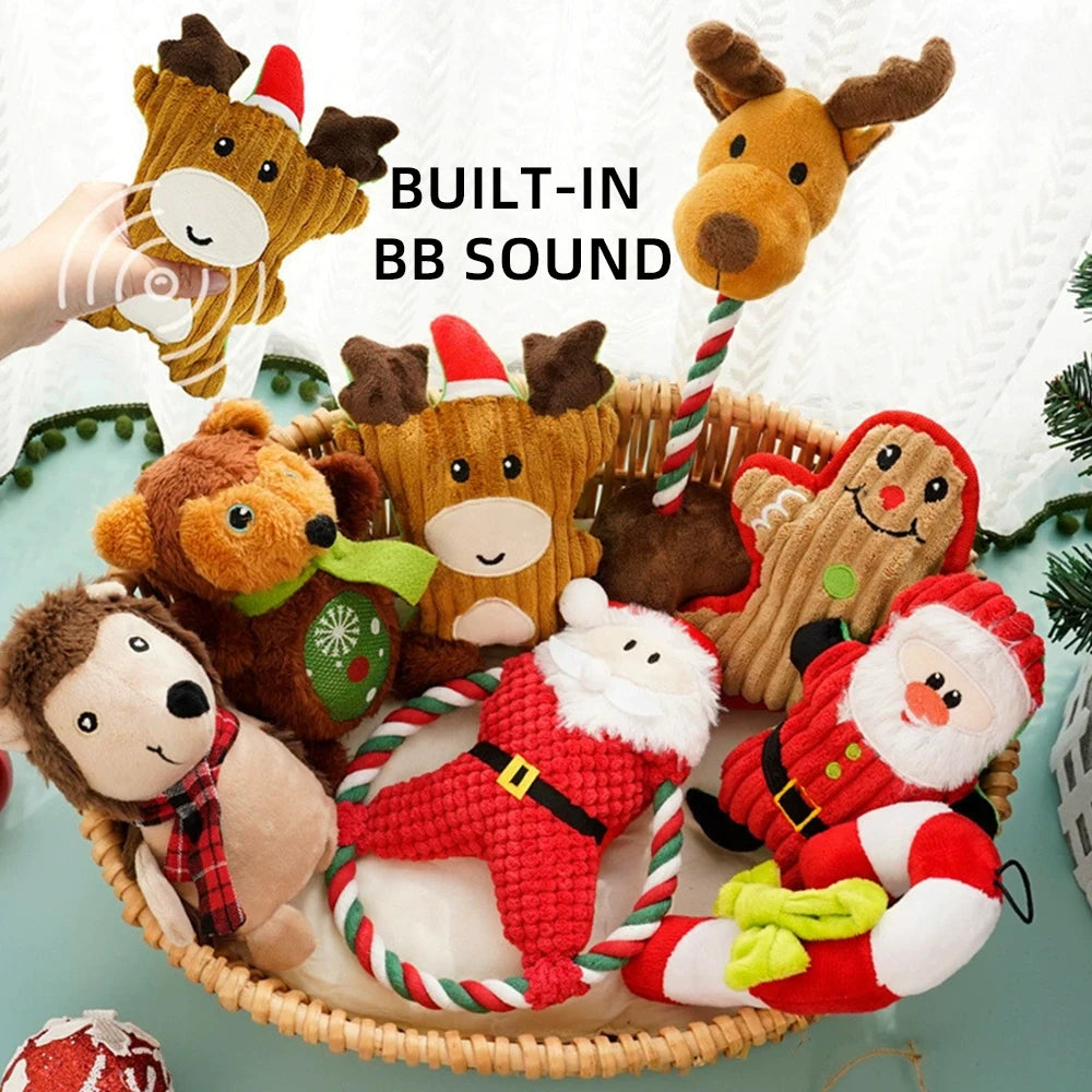 Wholesale Luxury Cartoon Eco-friendly Christmas Dog Gifts Plush Dolls Holiday Cat/Dog Chew Squeaky Pet Toy with BB Sound