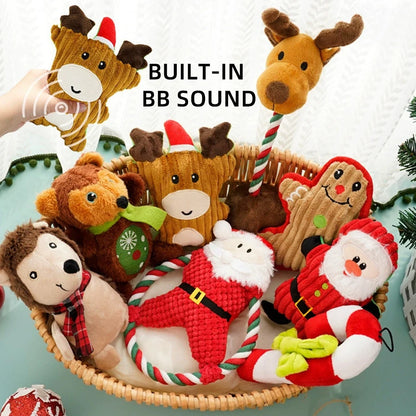 Wholesale Luxury Cartoon Eco-friendly Christmas Dog Gifts Plush Dolls Holiday Cat/Dog Chew Squeaky Pet Toy with BB Sound