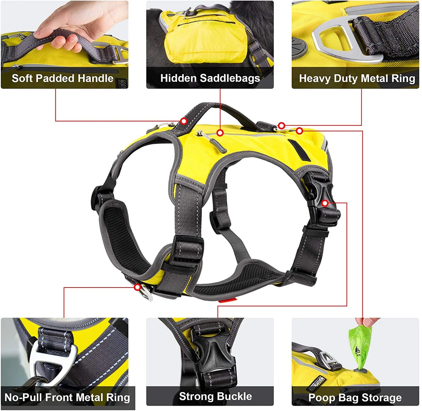 No-Pull Dog Harness with Backpack Saddle Bags – Reflective Padded Vest