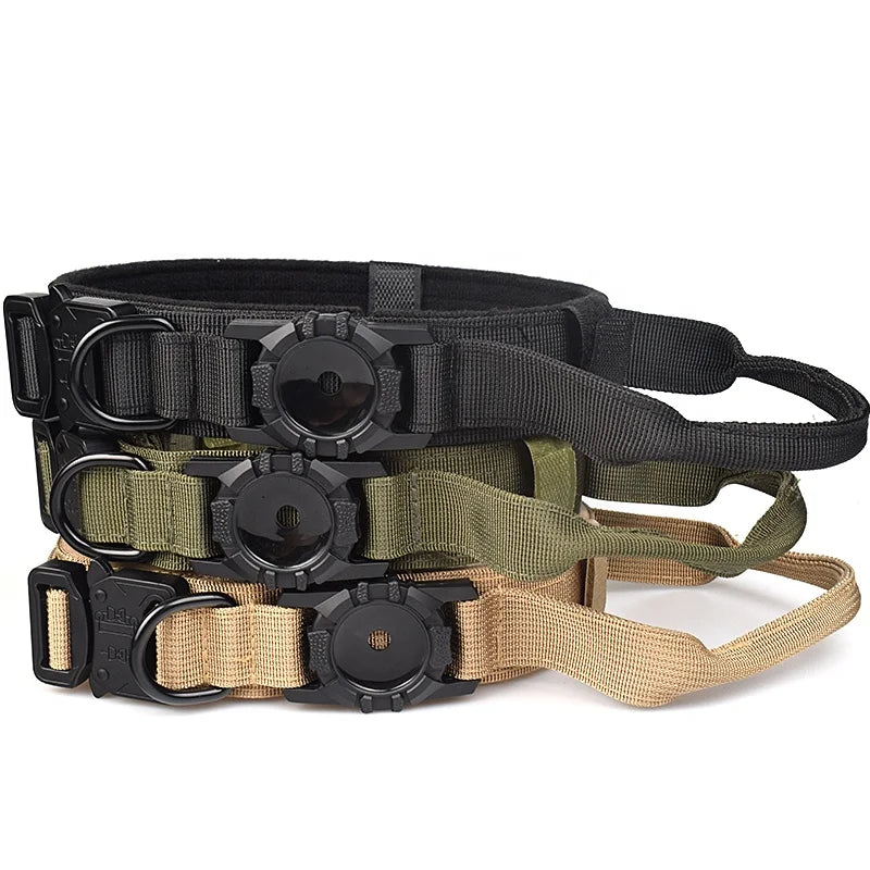 Tactical AirTag Dog Collar | Heavy Duty Nylon with Metal Bracket Holder