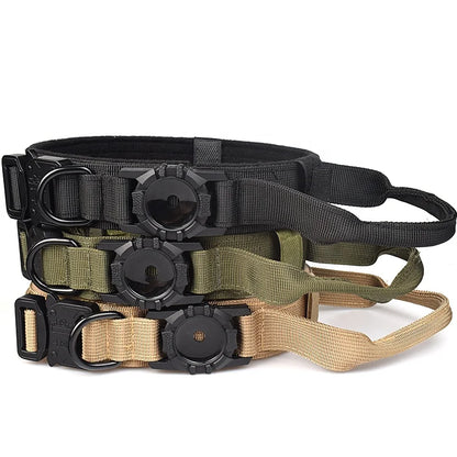 Tactical AirTag Dog Collar | Heavy Duty Nylon with Metal Bracket Holder