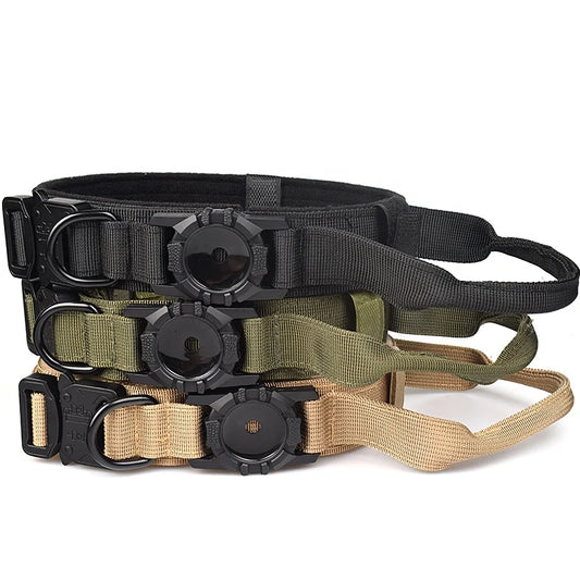 Tactical AirTag Dog Collar | Heavy Duty Nylon with Metal Bracket Holder