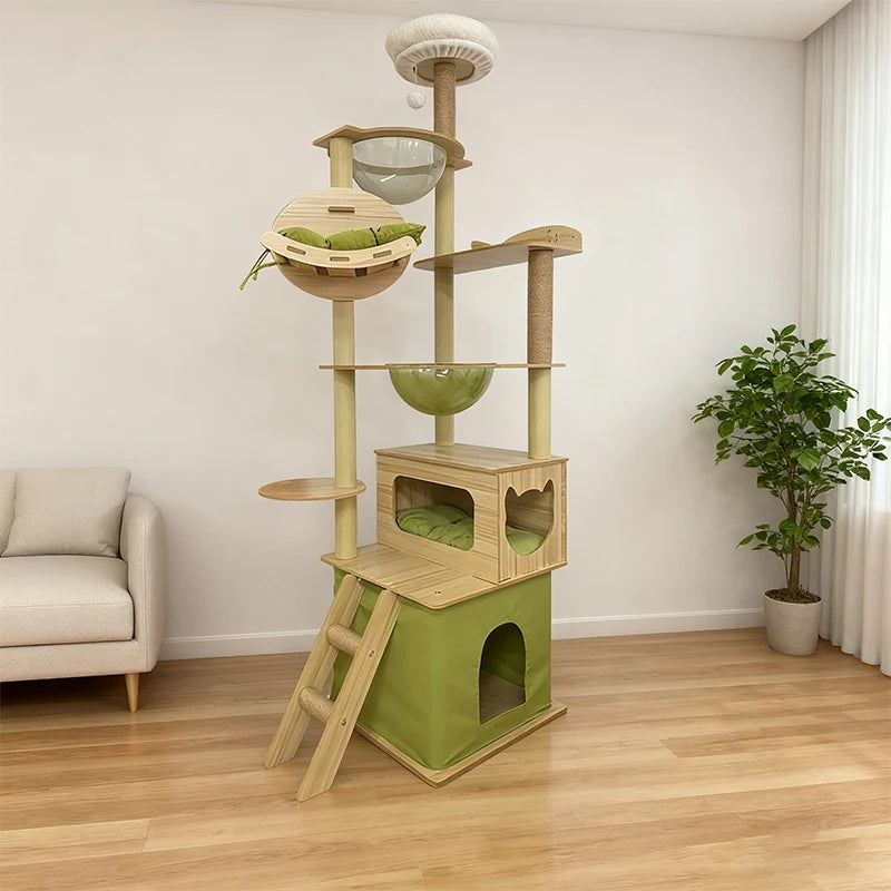 Large Wooden Cat Tree | 60×103×165cm Indoor Cat Climbing Tower