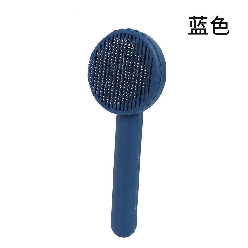 Self-Cleaning Cat Massage Comb — Round-Tip Stainless Steel Needle Brush