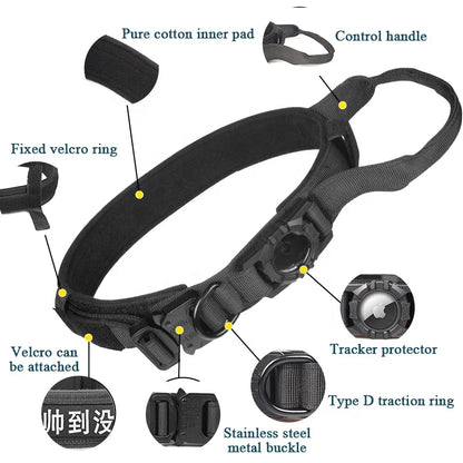 Tactical AirTag Dog Collar | Heavy Duty Nylon with Metal Bracket Holder