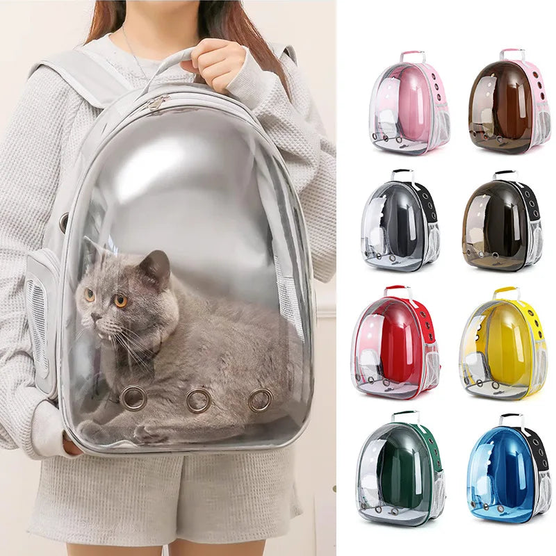 Portable Adjustable 6.5kg Capacity Oxford PC Pet Carrier Backpack for Cats & Small Dogs with Transparent Capsule Design