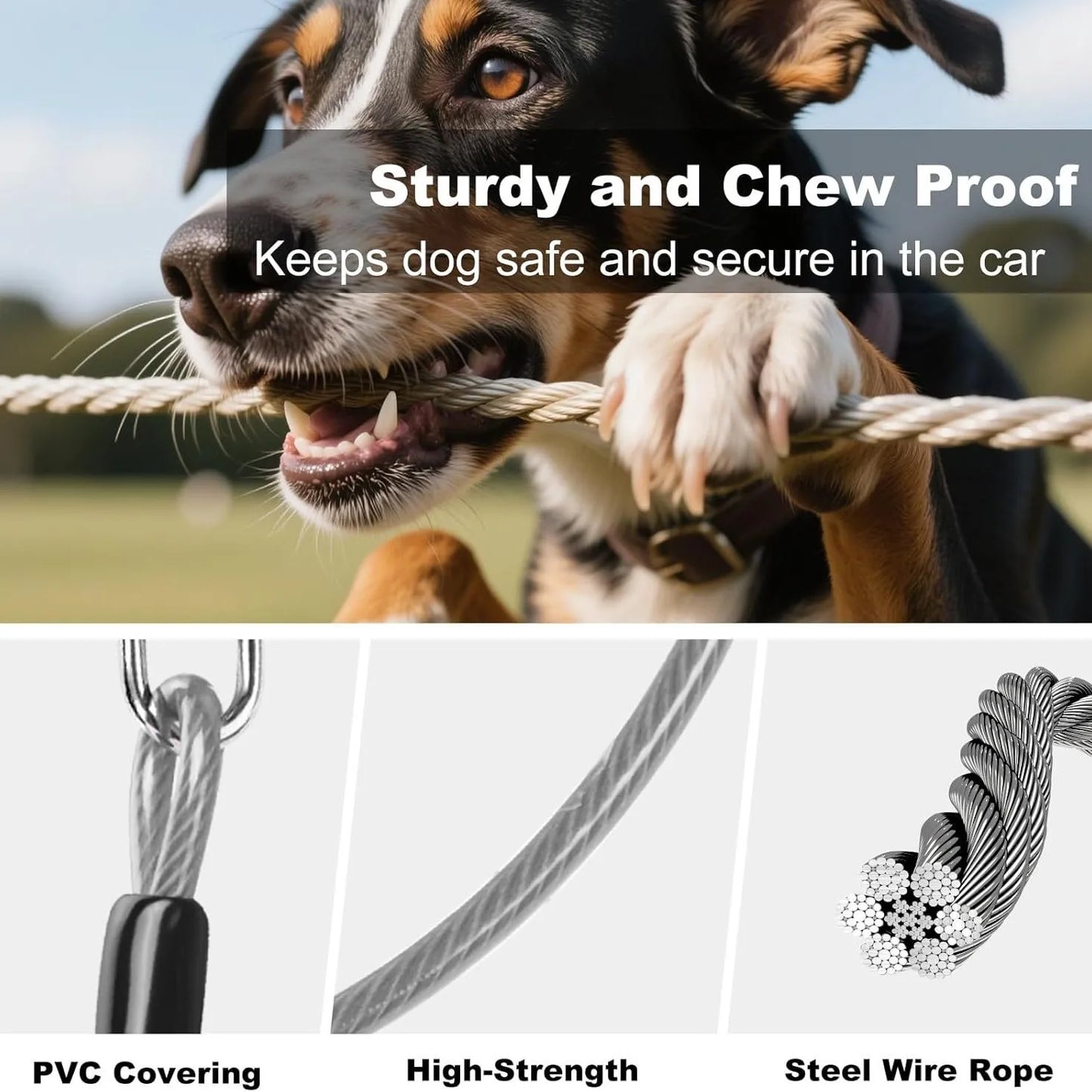 Steel Wire Core Anti-Bite Dog Leash — Adjustable Polyester, 80cm, Black & Grey