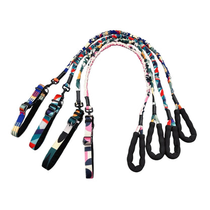 Camouflage Dog Collar & Leash Set — Elastic Anti-Shock, 25cm Width, 130–170cm Leash
