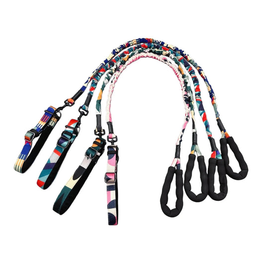 Camouflage Dog Collar & Leash Set — Elastic Anti-Shock, 25cm Width, 130–170cm Leash
