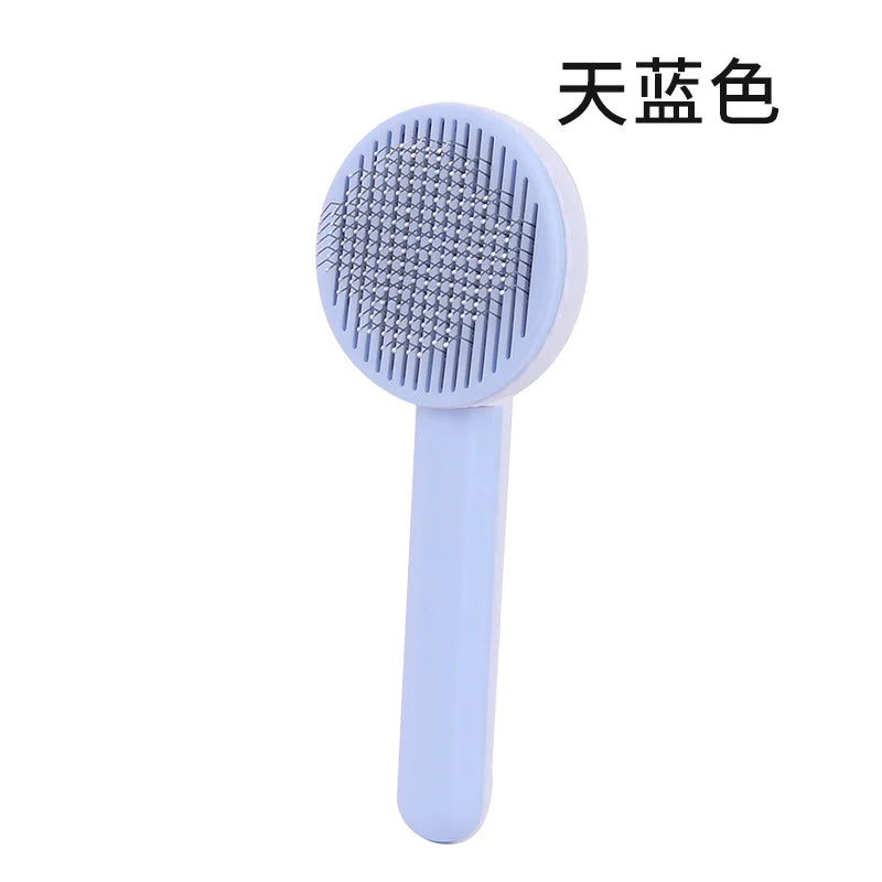 Self-Cleaning Cat Massage Comb — Round-Tip Stainless Steel Needle Brush