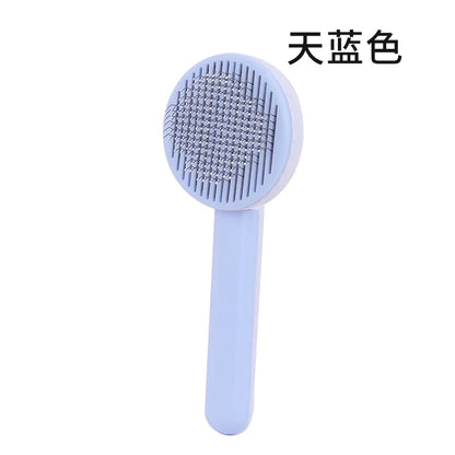 Self-Cleaning Cat Massage Comb — Round-Tip Stainless Steel Needles, One-Click Hair Release, 7 Colors