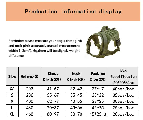 Tactical MOLLE Dog Harness with Handle – Adjustable Vest Harness for Large Dogs