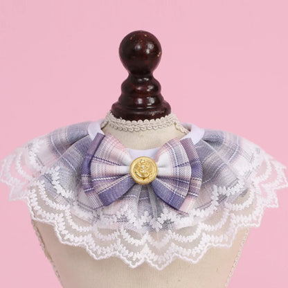 NEW Cat Products Winter Polyester Pet Bow Bib with Lace Edges Sweet Spring and Summer Styles Checkered Fabric