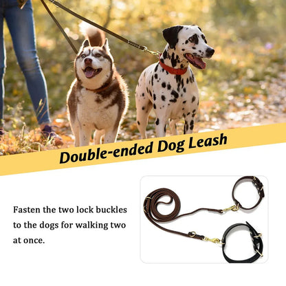 Multi Function Leather Dog Leads Hands Free Dog Running Leash Genuine Leather Dog Double Leash for Walking Two Dogs Pet Supplies