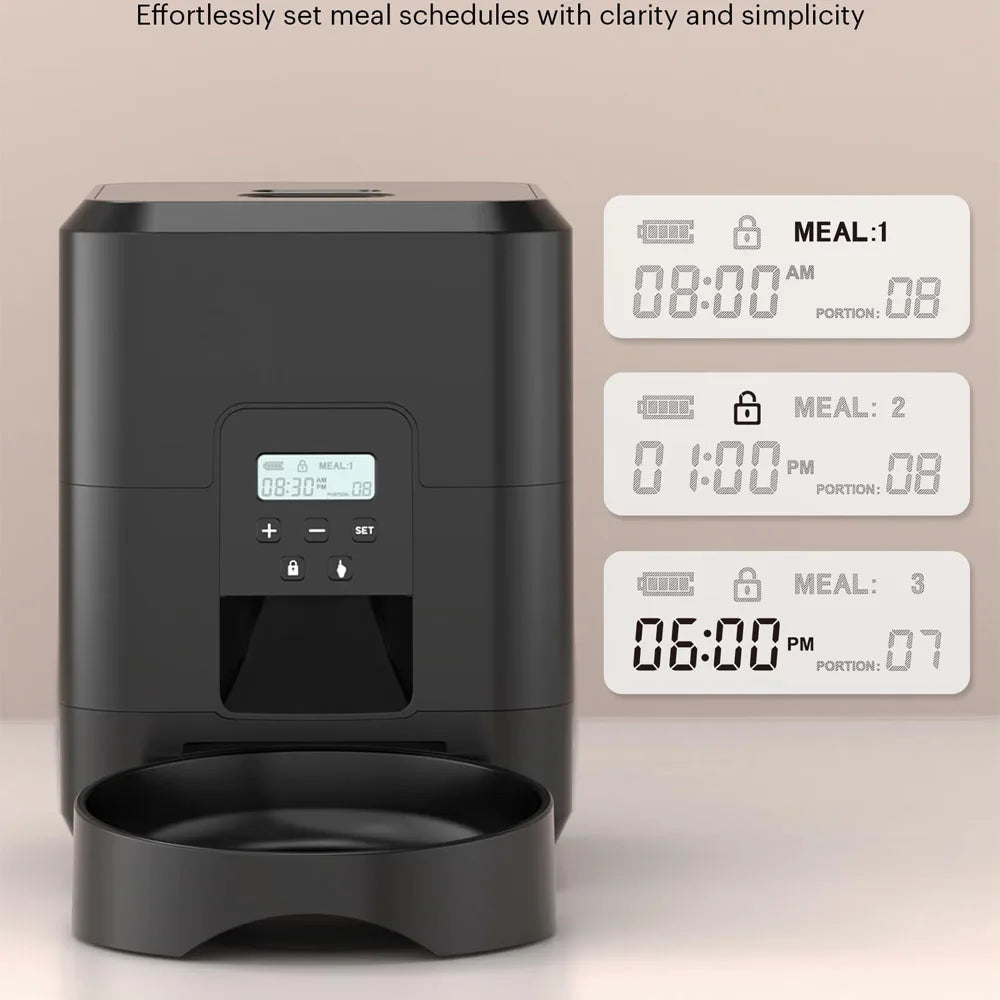 Automatic Pet Feeder – Timed & Quantitative Cat & Dog Food Dispenser, 2L, Button or WiFi App Control, Black & White