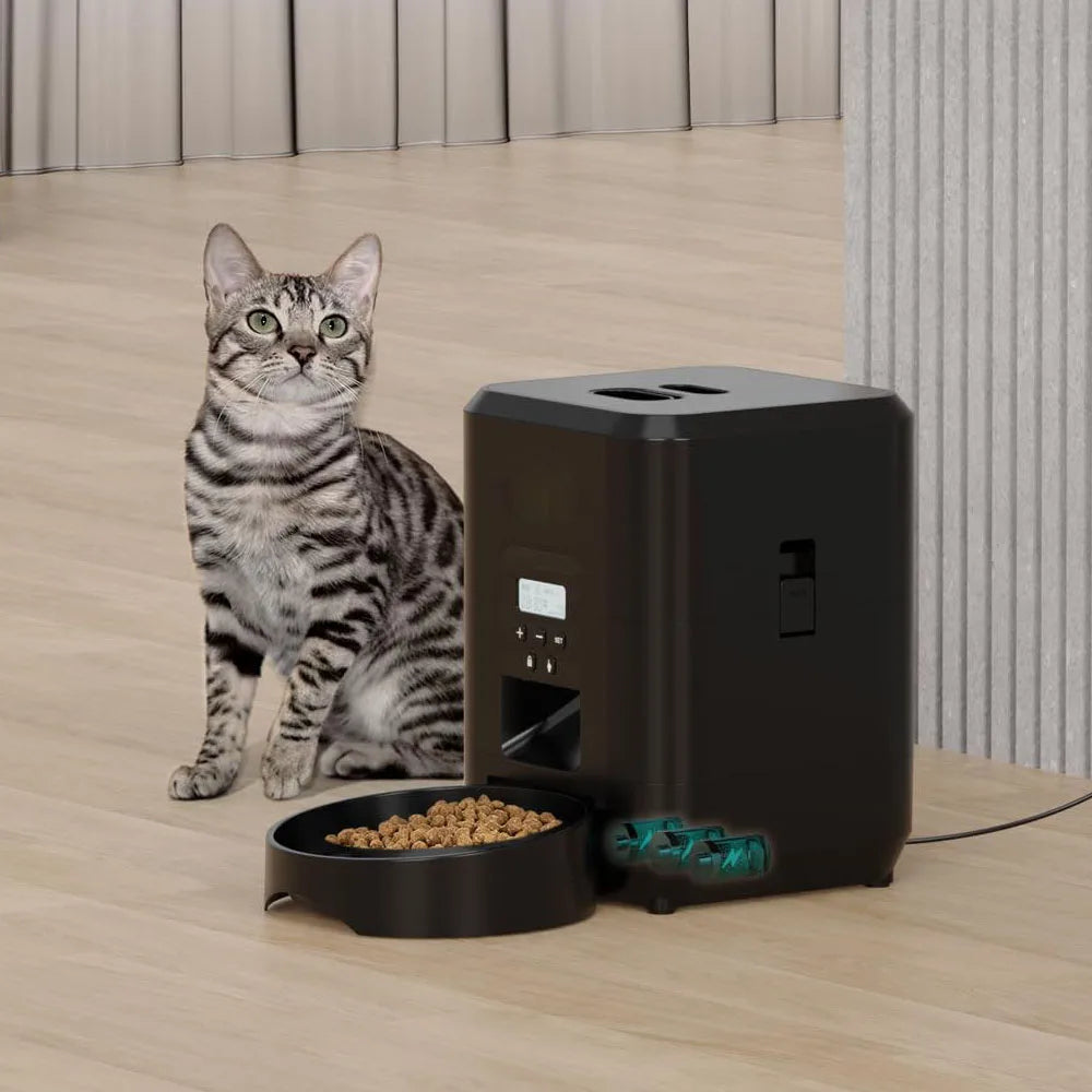 Automatic Pet Feeder – Timed & Quantitative Cat & Dog Food Dispenser, 2L, Button or WiFi App Control, Black & White