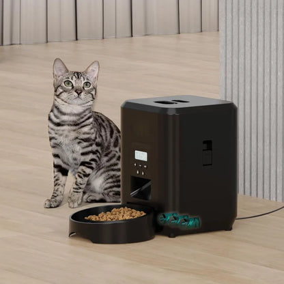 Automatic Pet Feeder – Timed & Quantitative Cat & Dog Food Dispenser, 2L, Button or WiFi App Control, Black & White