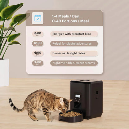 Automatic Pet Feeder – Timed & Quantitative Cat & Dog Food Dispenser, 2L, Button or WiFi App Control, Black & White