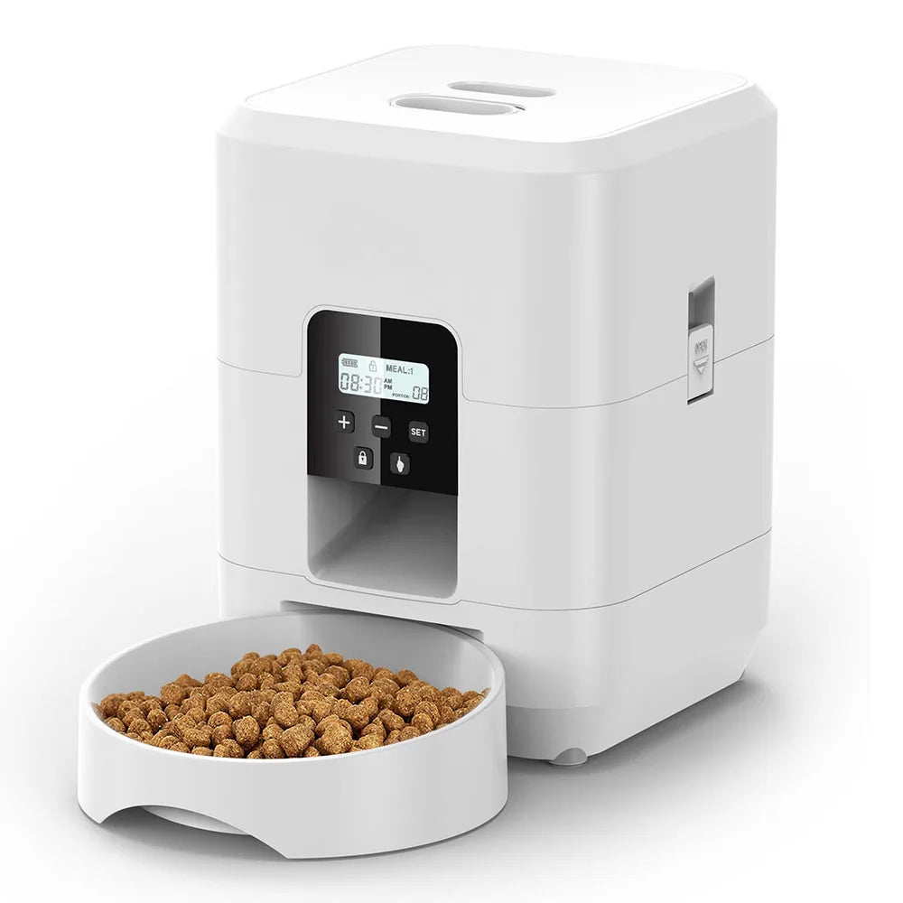 Automatic Pet Feeder – Timed & Quantitative Cat & Dog Food Dispenser, 2L, Button or WiFi App Control, Black & White