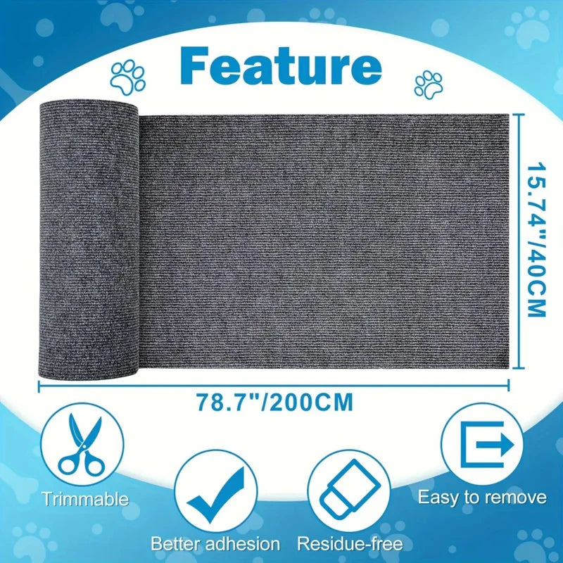 Trimmable Self-Adhesive Cat Scratch Furniture Protector – Sofa, Door & Cat Tree Guard Tape, 15.75x78.74in